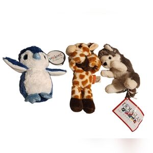 NWT Douglas Husky, Winkeez Blue & White Penguin, Wild Republic Giraffe Plushies